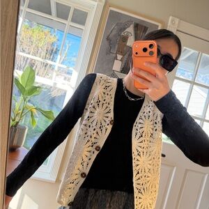 Art Class Black and Cream Crochet Vest
